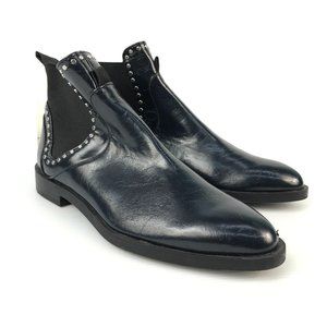 NWT Zara Navy Blue Chelsea Ankle Studded Boots, size 35